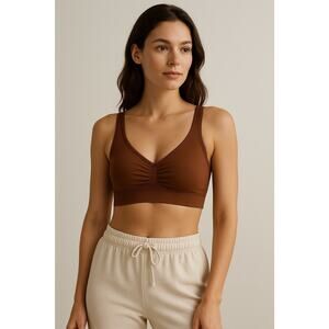 Le Mystère Seamless Comfort Bra Womens Small Bronzite Brown Wireless Stretch